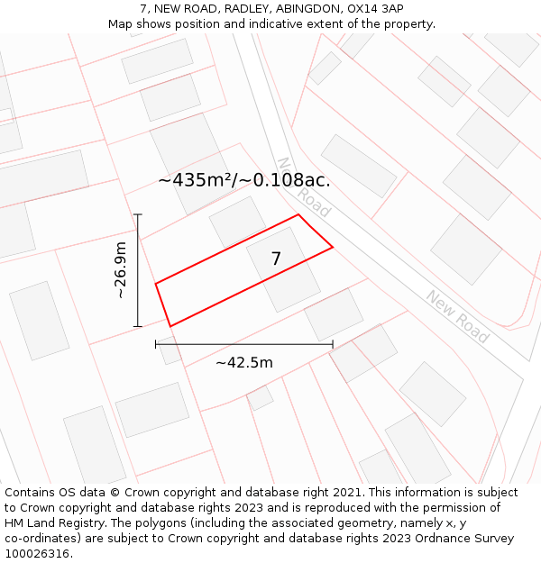 7, NEW ROAD, RADLEY, ABINGDON, OX14 3AP: Plot and title map