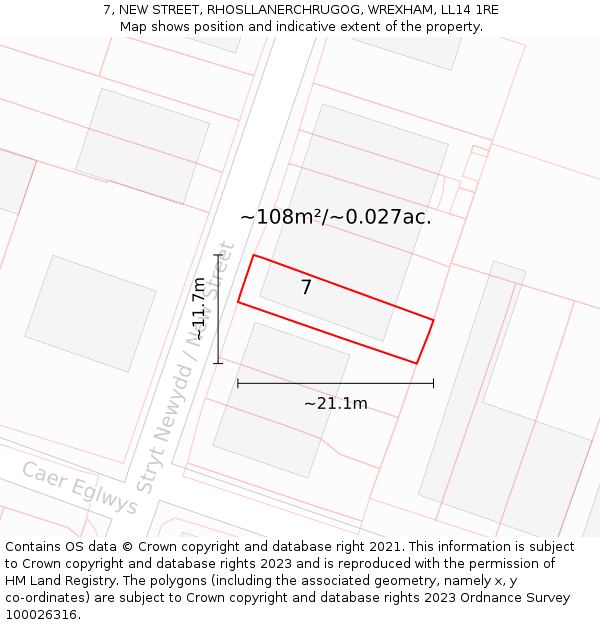 7, NEW STREET, RHOSLLANERCHRUGOG, WREXHAM, LL14 1RE: Plot and title map