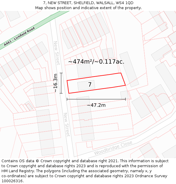 7, NEW STREET, SHELFIELD, WALSALL, WS4 1QD: Plot and title map