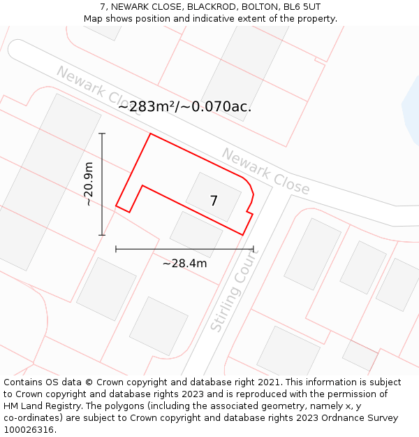 7, NEWARK CLOSE, BLACKROD, BOLTON, BL6 5UT: Plot and title map