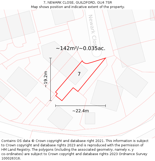 7, NEWARK CLOSE, GUILDFORD, GU4 7SR: Plot and title map