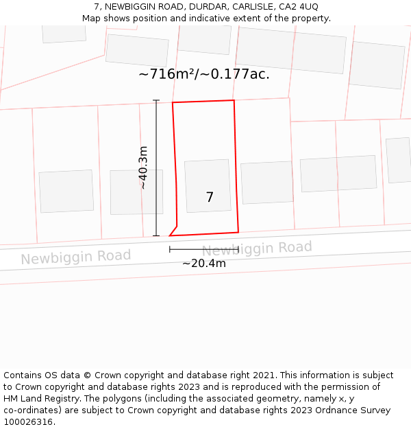 7, NEWBIGGIN ROAD, DURDAR, CARLISLE, CA2 4UQ: Plot and title map