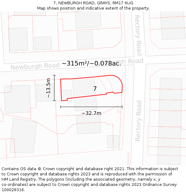 7, NEWBURGH ROAD, GRAYS, RM17 6UG: Plot and title map