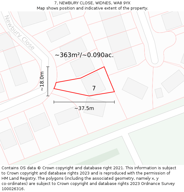 7, NEWBURY CLOSE, WIDNES, WA8 9YX: Plot and title map