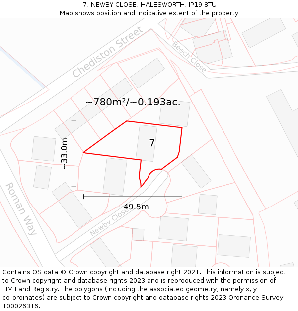 7, NEWBY CLOSE, HALESWORTH, IP19 8TU: Plot and title map