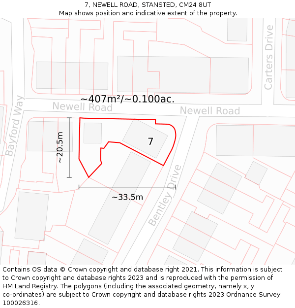 7, NEWELL ROAD, STANSTED, CM24 8UT: Plot and title map