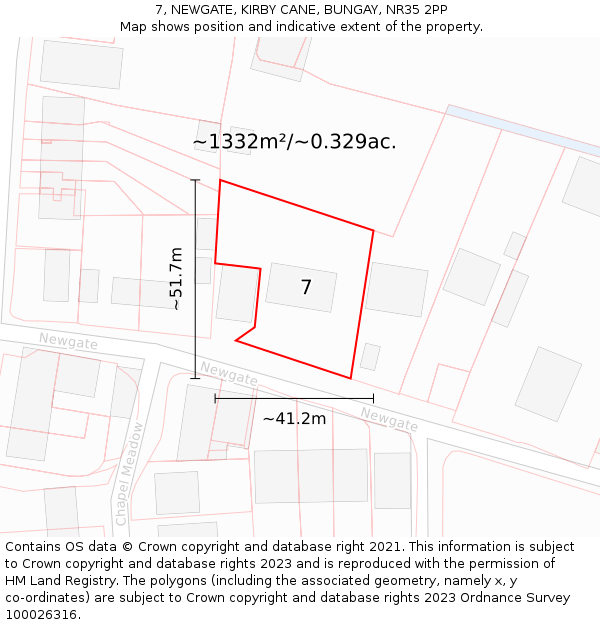 7, NEWGATE, KIRBY CANE, BUNGAY, NR35 2PP: Plot and title map