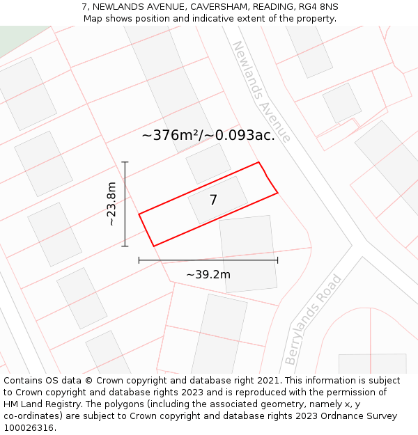 7, NEWLANDS AVENUE, CAVERSHAM, READING, RG4 8NS: Plot and title map