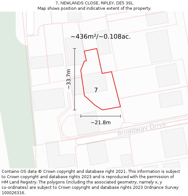 7, NEWLANDS CLOSE, RIPLEY, DE5 3SL: Plot and title map