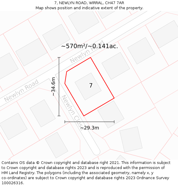 7, NEWLYN ROAD, WIRRAL, CH47 7AR: Plot and title map