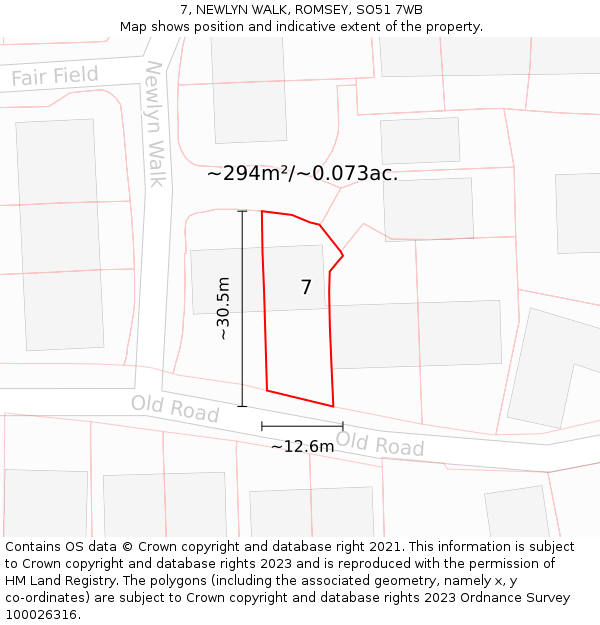 7, NEWLYN WALK, ROMSEY, SO51 7WB: Plot and title map