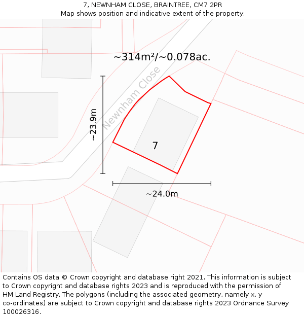 7, NEWNHAM CLOSE, BRAINTREE, CM7 2PR: Plot and title map