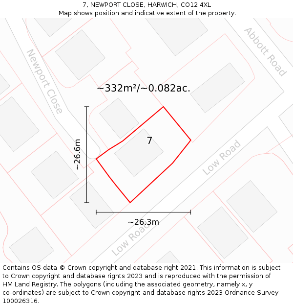 7, NEWPORT CLOSE, HARWICH, CO12 4XL: Plot and title map