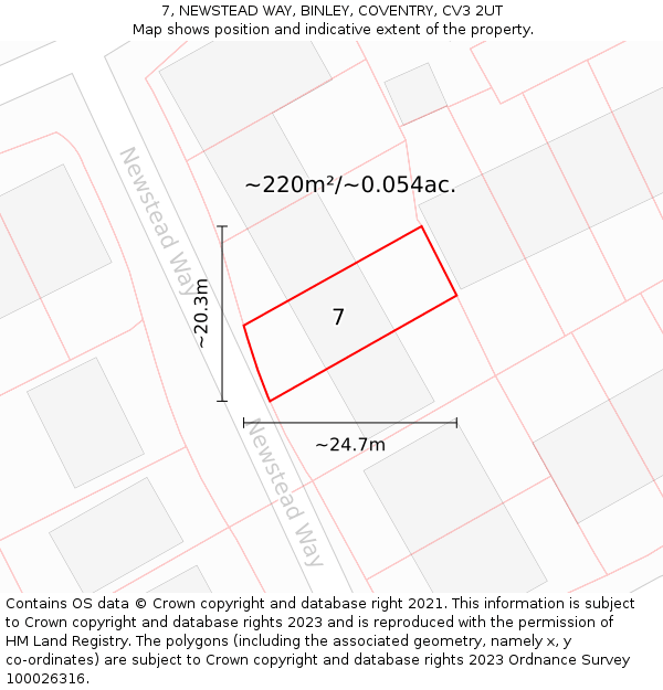 7, NEWSTEAD WAY, BINLEY, COVENTRY, CV3 2UT: Plot and title map