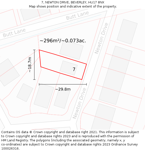 7, NEWTON DRIVE, BEVERLEY, HU17 8NX: Plot and title map