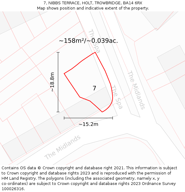 7, NIBBS TERRACE, HOLT, TROWBRIDGE, BA14 6RX: Plot and title map