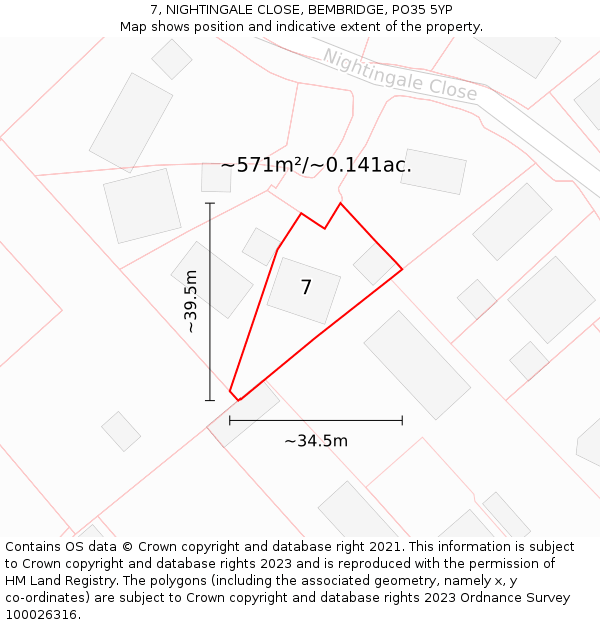 7, NIGHTINGALE CLOSE, BEMBRIDGE, PO35 5YP: Plot and title map