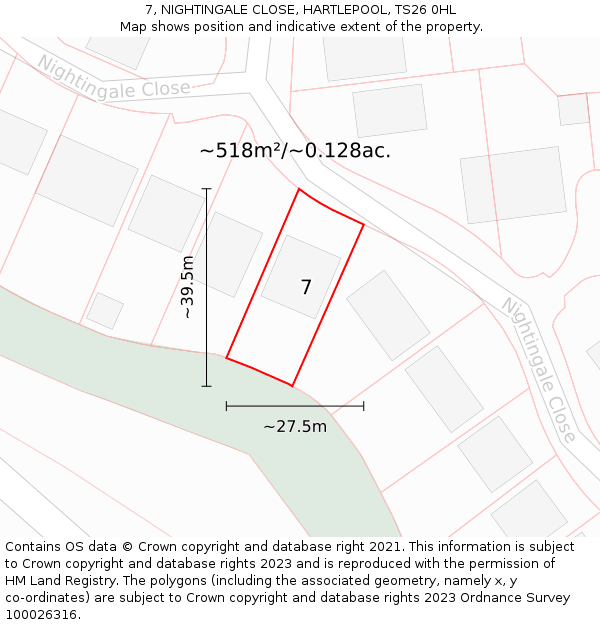 7, NIGHTINGALE CLOSE, HARTLEPOOL, TS26 0HL: Plot and title map