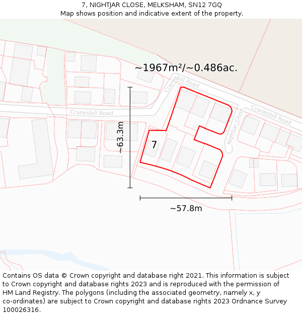 7, NIGHTJAR CLOSE, MELKSHAM, SN12 7GQ: Plot and title map