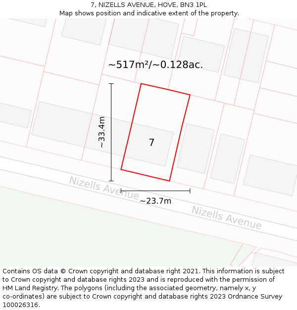 7, NIZELLS AVENUE, HOVE, BN3 1PL: Plot and title map