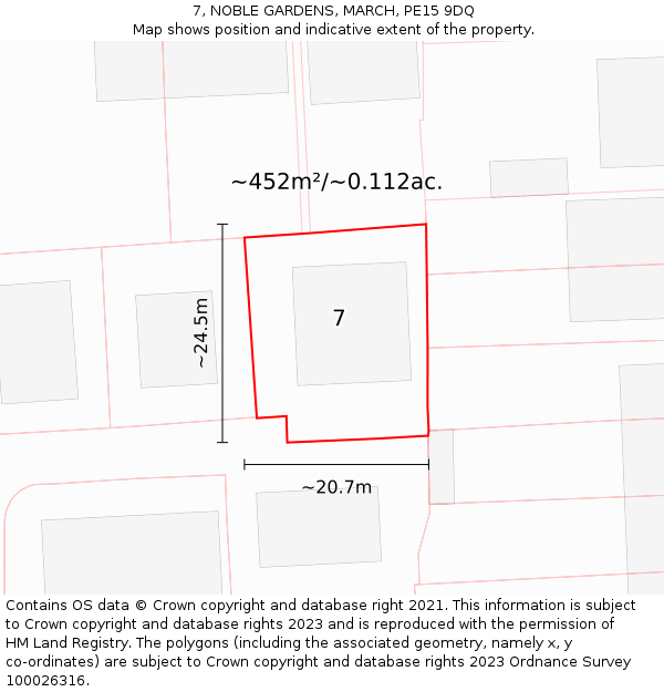 7, NOBLE GARDENS, MARCH, PE15 9DQ: Plot and title map