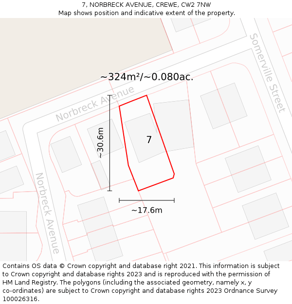 7, NORBRECK AVENUE, CREWE, CW2 7NW: Plot and title map