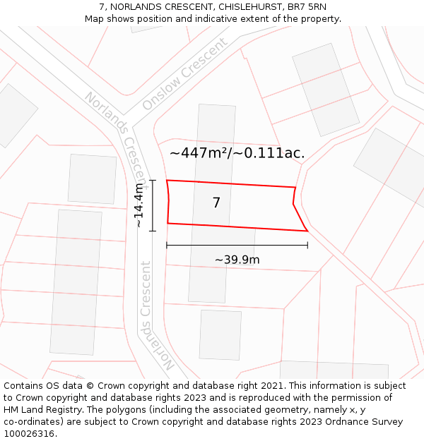 7, NORLANDS CRESCENT, CHISLEHURST, BR7 5RN: Plot and title map
