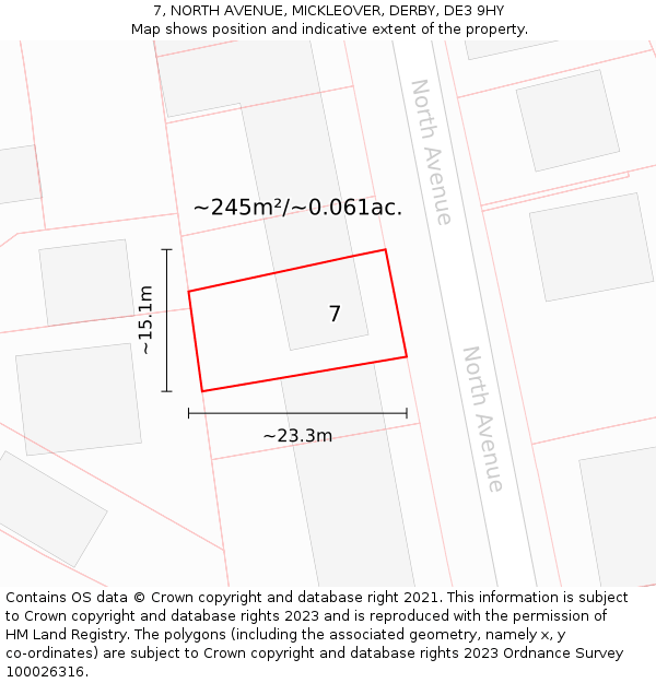 7, NORTH AVENUE, MICKLEOVER, DERBY, DE3 9HY: Plot and title map