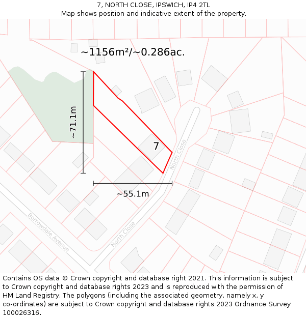 7, NORTH CLOSE, IPSWICH, IP4 2TL: Plot and title map