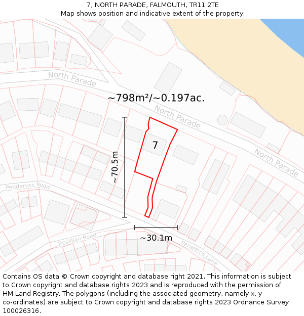 7, NORTH PARADE, FALMOUTH, TR11 2TE: Plot and title map