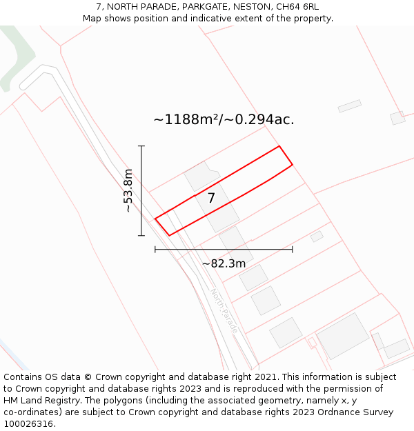 7, NORTH PARADE, PARKGATE, NESTON, CH64 6RL: Plot and title map