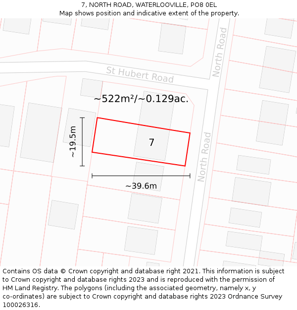 7, NORTH ROAD, WATERLOOVILLE, PO8 0EL: Plot and title map