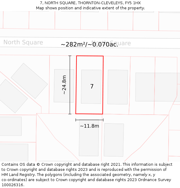 7, NORTH SQUARE, THORNTON-CLEVELEYS, FY5 1HX: Plot and title map