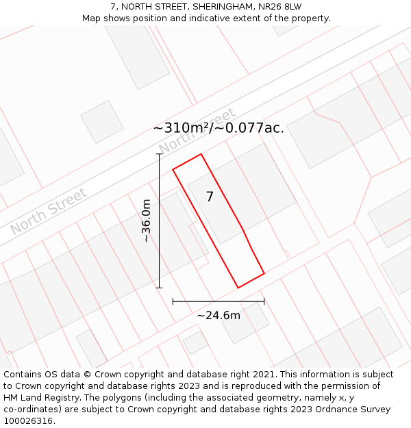 7, NORTH STREET, SHERINGHAM, NR26 8LW: Plot and title map