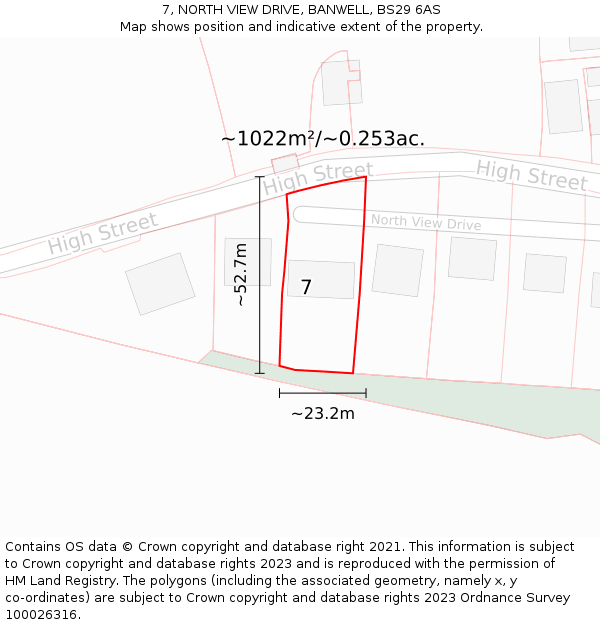 7, NORTH VIEW DRIVE, BANWELL, BS29 6AS: Plot and title map