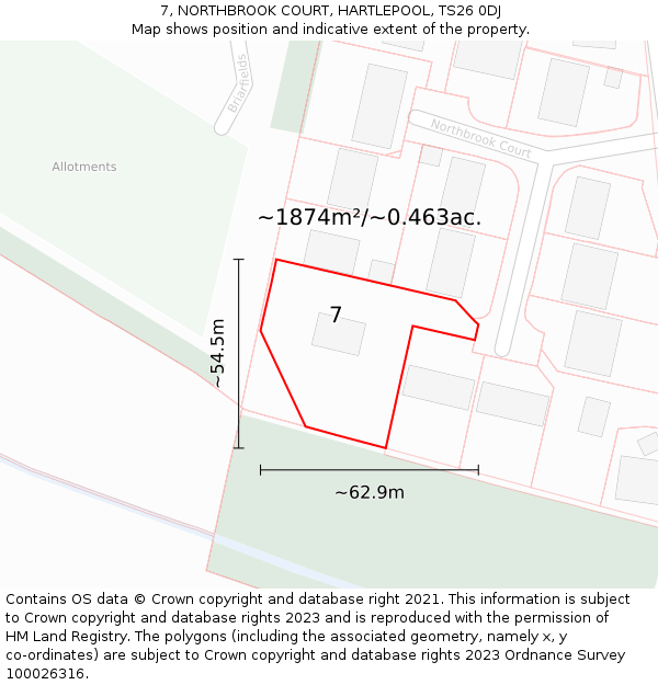 7, NORTHBROOK COURT, HARTLEPOOL, TS26 0DJ: Plot and title map
