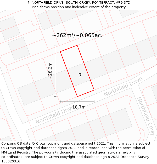 7, NORTHFIELD DRIVE, SOUTH KIRKBY, PONTEFRACT, WF9 3TD: Plot and title map