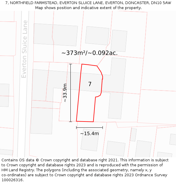 7, NORTHFIELD FARMSTEAD, EVERTON SLUICE LANE, EVERTON, DONCASTER, DN10 5AW: Plot and title map