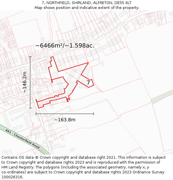 7, NORTHFIELD, SHIRLAND, ALFRETON, DE55 6LT: Plot and title map