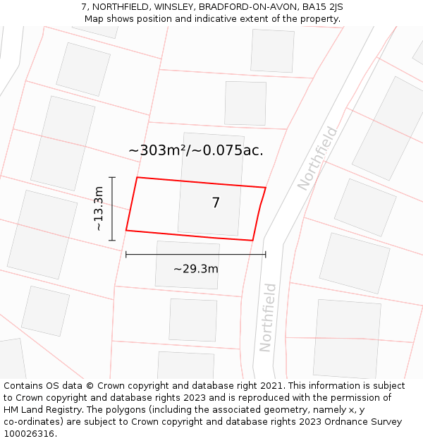 7, NORTHFIELD, WINSLEY, BRADFORD-ON-AVON, BA15 2JS: Plot and title map