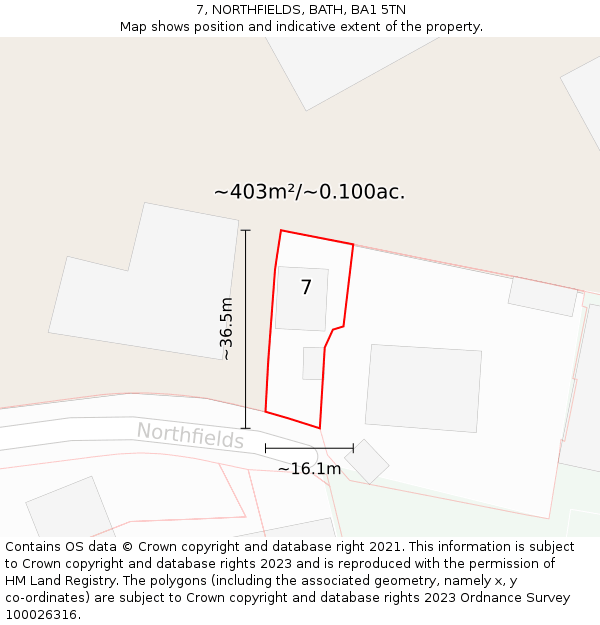 7, NORTHFIELDS, BATH, BA1 5TN: Plot and title map