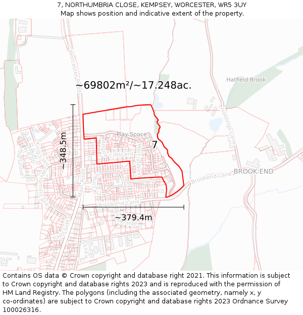 7, NORTHUMBRIA CLOSE, KEMPSEY, WORCESTER, WR5 3UY: Plot and title map