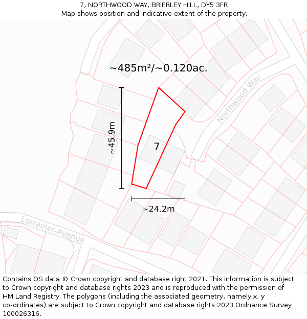 7, NORTHWOOD WAY, BRIERLEY HILL, DY5 3FR: Plot and title map