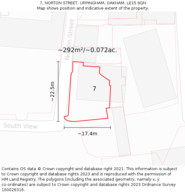 7, NORTON STREET, UPPINGHAM, OAKHAM, LE15 9QN: Plot and title map