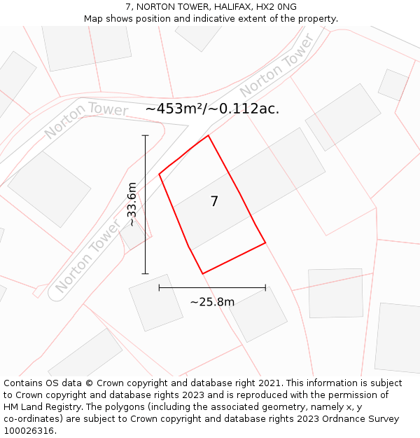 7, NORTON TOWER, HALIFAX, HX2 0NG: Plot and title map