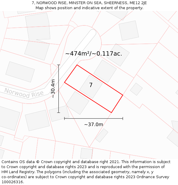 7, NORWOOD RISE, MINSTER ON SEA, SHEERNESS, ME12 2JE: Plot and title map
