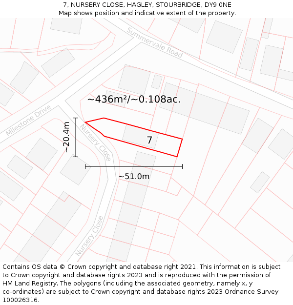 7, NURSERY CLOSE, HAGLEY, STOURBRIDGE, DY9 0NE: Plot and title map