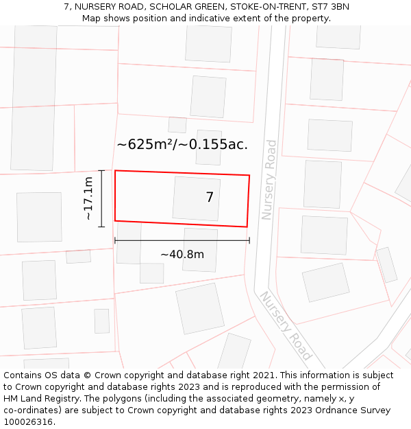 7, NURSERY ROAD, SCHOLAR GREEN, STOKE-ON-TRENT, ST7 3BN: Plot and title map