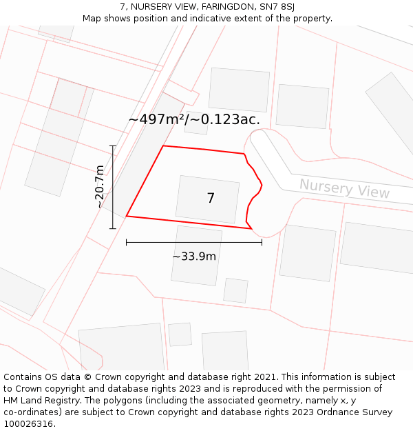 7, NURSERY VIEW, FARINGDON, SN7 8SJ: Plot and title map