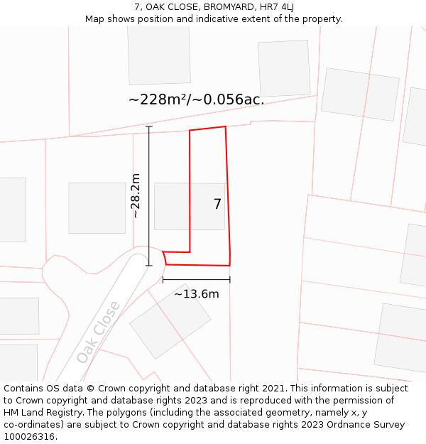 7, OAK CLOSE, BROMYARD, HR7 4LJ: Plot and title map